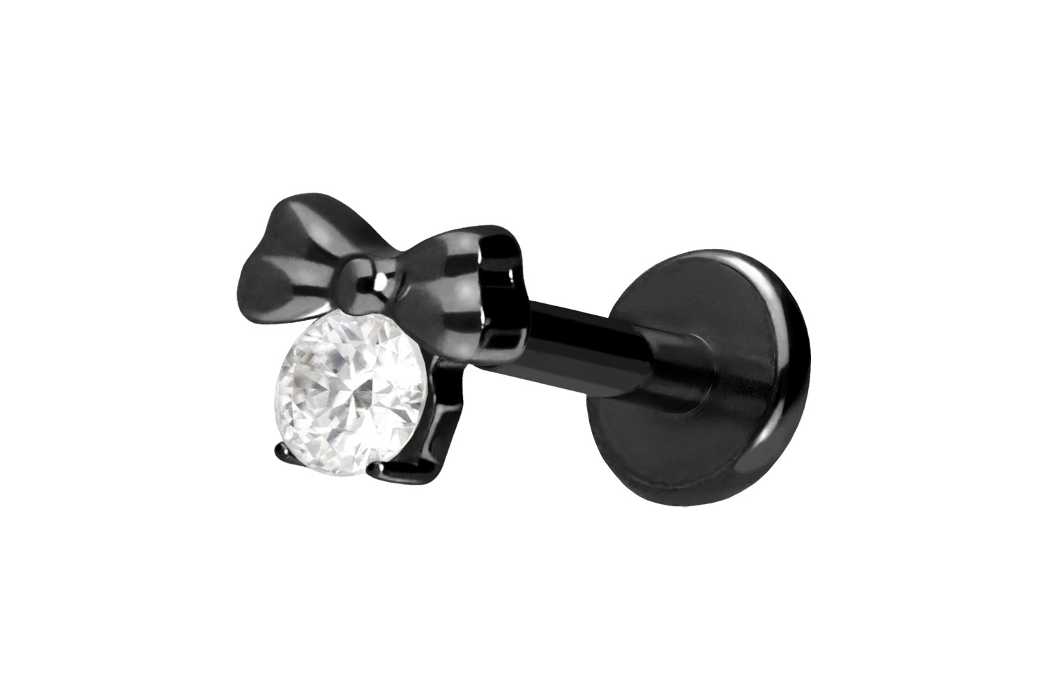 Titan Labret Piercing mit Push Fit SCHLEIFE + KRISTALL